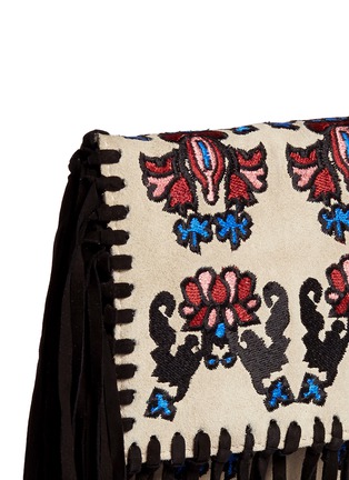 Detail View - Click To Enlarge - ISABEL MARANT - 'Shiloh' ethnic embroidery suede fringe clutch