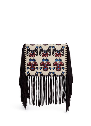 Back View - Click To Enlarge - ISABEL MARANT - 'Shiloh' ethnic embroidery suede fringe clutch