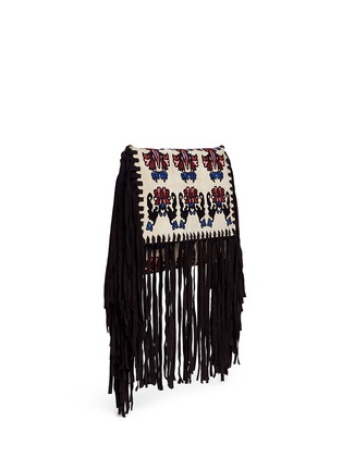 Front View - Click To Enlarge - ISABEL MARANT - 'Shiloh' ethnic embroidery suede fringe clutch