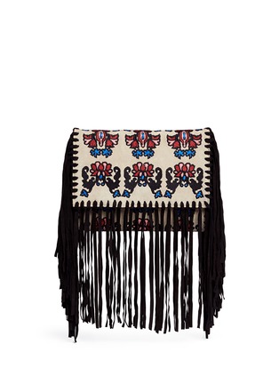 Main View - Click To Enlarge - ISABEL MARANT - 'Shiloh' ethnic embroidery suede fringe clutch