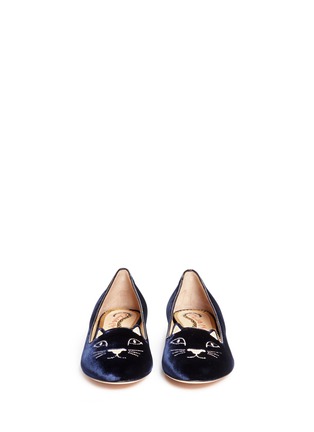Front View - Click To Enlarge - CHARLOTTE OLYMPIA - 'Kitty' velvet flats