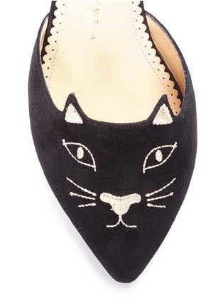 Detail View - Click To Enlarge - CHARLOTTE OLYMPIA - 'Mid-Century Kitty' stud suede d'Orsay flats