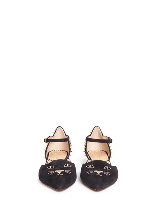 Front View - Click To Enlarge - CHARLOTTE OLYMPIA - 'Mid-Century Kitty' stud suede d'Orsay flats
