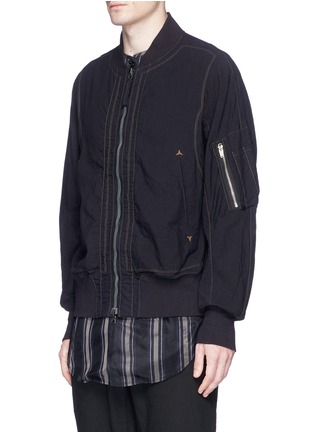 Front View - Click To Enlarge - ZIGGY CHEN - Graphic stripe print panel reversible bomber jacket