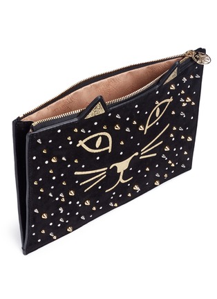  - CHARLOTTE OLYMPIA - 'Feline' kitty face embellished suede pouch