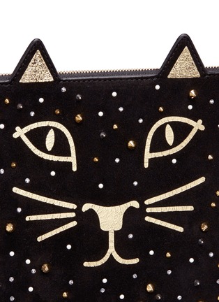  - CHARLOTTE OLYMPIA - 'Feline' kitty face embellished suede pouch