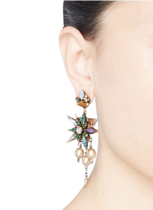Figure View - Click To Enlarge - ERICKSON BEAMON - Iron Butterfly' floral crystal glass pearl earrings