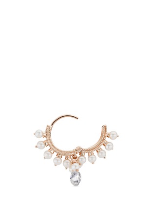 Detail View - Click To Enlarge - MARIA TASH - 'Coronet' diamond pearl single clicker 6.5mm hoop earring