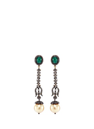 Main View - Click To Enlarge - AISHWARYA - Diamond emerald cabochon gold alloy pearl drop earrings