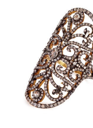 Detail View - Click To Enlarge - AISHWARYA - Diamond gold alloy swirl fretwork ring