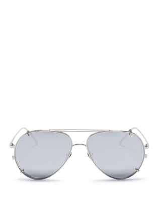 Main View - Click To Enlarge - LINDA FARROW - 'Ayala' detachable clip-on titanium mirror aviator sunglasses
