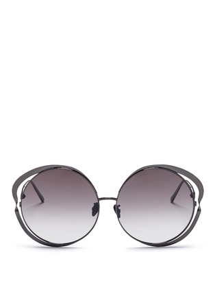 Main View - Click To Enlarge - LINDA FARROW - 'Aimee' cutout titanium frame oversized round sunglasses