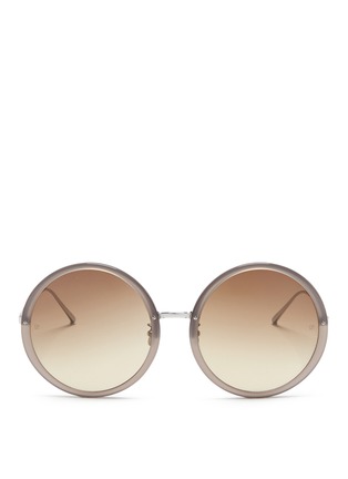 Main View - Click To Enlarge - LINDA FARROW - Plastic front titanium oversized round sunglasses