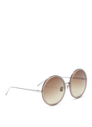 Figure View - Click To Enlarge - LINDA FARROW - Plastic front titanium oversized round sunglasses