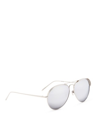 Figure View - Click To Enlarge - LINDA FARROW - Metal mirror aviator sunglasses