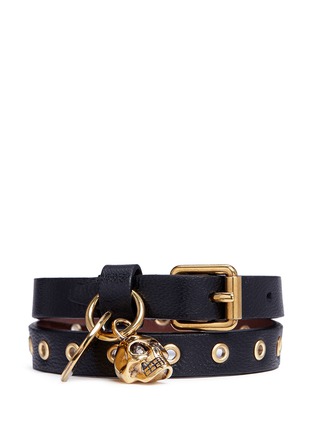 Main View - Click To Enlarge - ALEXANDER MCQUEEN - Skull charm double wrap nappa leather bracelet