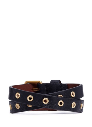 Figure View - Click To Enlarge - ALEXANDER MCQUEEN - Skull charm double wrap nappa leather bracelet