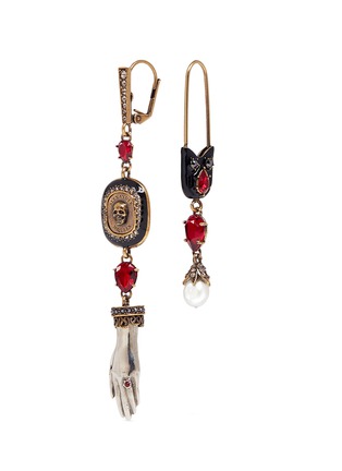 Main View - Click To Enlarge - ALEXANDER MCQUEEN - Swarovski crystal safety pin mismatched drop earrings