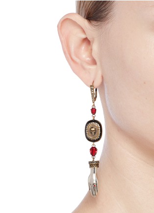 Figure View - Click To Enlarge - ALEXANDER MCQUEEN - Swarovski crystal safety pin mismatched drop earrings