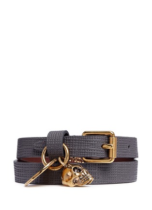 Main View - Click To Enlarge - ALEXANDER MCQUEEN - Skull charm double wrap embossed leather bracelet
