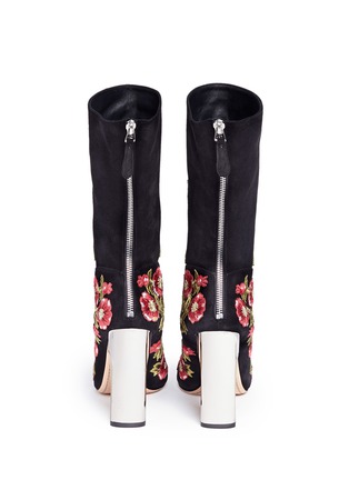 Back View - Click To Enlarge - ALEXANDER MCQUEEN - Medieval floral embroidered suede mid calf boots