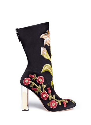Main View - Click To Enlarge - ALEXANDER MCQUEEN - Medieval floral embroidered suede mid calf boots