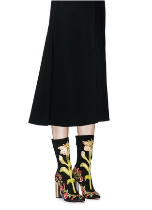 Figure View - Click To Enlarge - ALEXANDER MCQUEEN - Medieval floral embroidered suede mid calf boots
