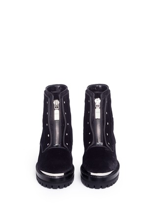 Front View - Click To Enlarge - ALEXANDER MCQUEEN - Zip velvet mid calf boots