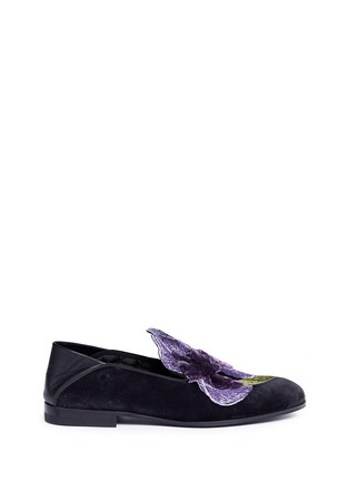 Main View - Click To Enlarge - ALEXANDER MCQUEEN - Iris embroidered velvet step-in loafers