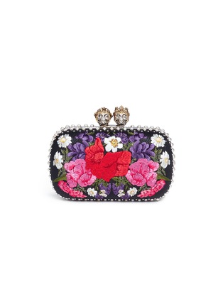 Main View - Click To Enlarge - ALEXANDER MCQUEEN - 'Queen and King' Swarovski crystal skull floral embroidered box clutch