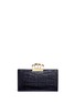 Detail View - Click To Enlarge - ALEXANDER MCQUEEN - Swarovski crystal croc embossed leather knuckle flat pouch