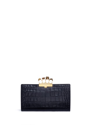 Main View - Click To Enlarge - ALEXANDER MCQUEEN - Swarovski crystal croc embossed leather knuckle flat pouch