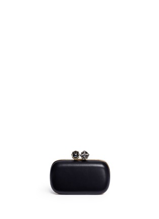 Detail View - Click To Enlarge - ALEXANDER MCQUEEN - 'Queen and King' Swarovski crystal skull leather box clutch