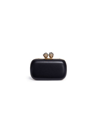 Main View - Click To Enlarge - ALEXANDER MCQUEEN - 'Queen and King' Swarovski crystal skull leather box clutch