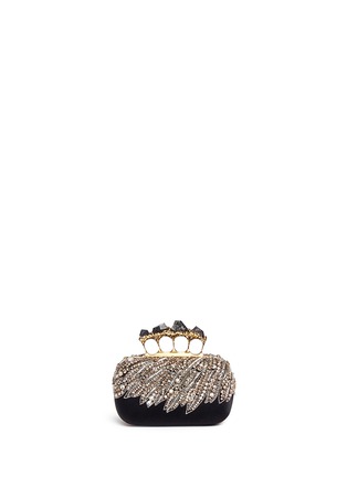 Detail View - Click To Enlarge - ALEXANDER MCQUEEN - Swarovski crystal eagle wing satin pyrite stone knuckle clutch