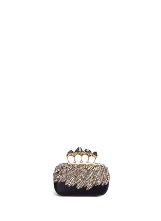 Main View - Click To Enlarge - ALEXANDER MCQUEEN - Swarovski crystal eagle wing satin pyrite stone knuckle clutch
