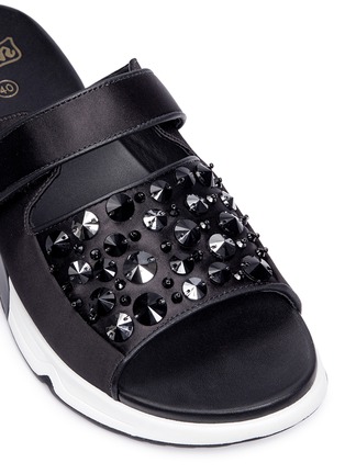 Detail View - Click To Enlarge - ASH - 'Lou' embellished satin sneaker platform slide sandals