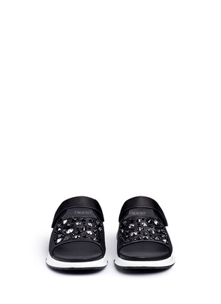 Front View - Click To Enlarge - ASH - 'Lou' embellished satin sneaker platform slide sandals