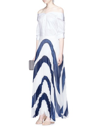 Figure View - Click To Enlarge - ALICE & OLIVIA - 'Shannon' stripe print plissé pleated chiffon skirt