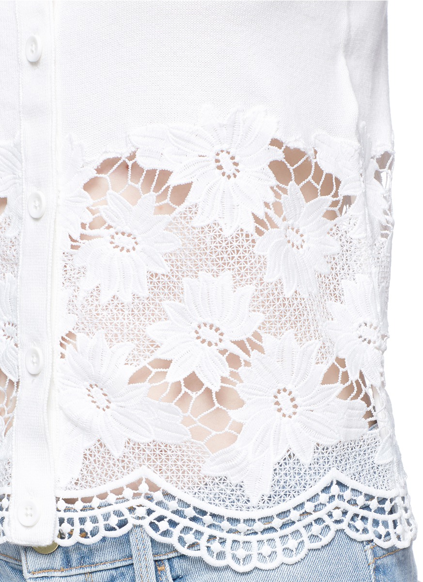 ALICE AND OLIVIA Guipure Lace Panel Cardigan, White | ModeSens