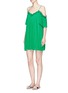 Figure View - Click To Enlarge - ALICE & OLIVIA - 'Mimi' lace trim pleated cold shoulder dress