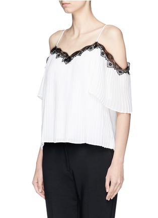 Front View - Click To Enlarge - ALICE & OLIVIA - 'Fefe' lace trim pleated cold shoulder top