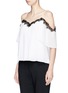 Front View - Click To Enlarge - ALICE & OLIVIA - 'Fefe' lace trim pleated cold shoulder top