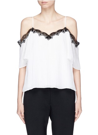 Main View - Click To Enlarge - ALICE & OLIVIA - 'Fefe' lace trim pleated cold shoulder top