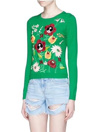 Front View - Click To Enlarge - ALICE & OLIVIA - 'Connie Garden' Stace Face floral embroidered sweater