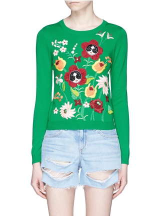 Main View - Click To Enlarge - ALICE & OLIVIA - 'Connie Garden' Stace Face floral embroidered sweater