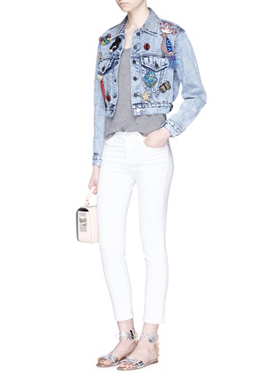 Figure View - Click To Enlarge - ALICE & OLIVIA - 'Chloe' pin badge cropped denim jacket