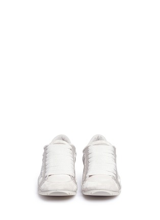 Front View - Click To Enlarge - PEDRO GARCIA  - 'Cristina' suede trim silk satin sneakers