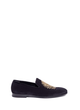 Main View - Click To Enlarge - ALEXANDER MCQUEEN - Feather embroidered velvet loafers