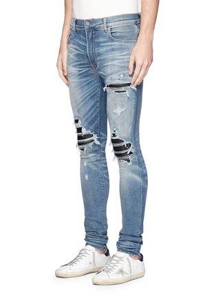 Front View - Click To Enlarge - AMIRI - 'MX1' leather patch ripped skinny jeans